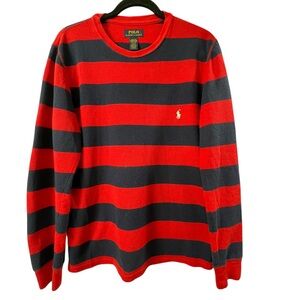 Polo Ralph Lauren Striped Thermal Rugby Crew Neck Y2K Red Blue Sleepwear - Sz M
